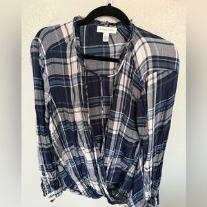 Vintage America Navy and White Plaid Blouse